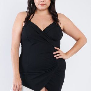 Plus Size Wrap Front Ruched Bodycon Mini Dress